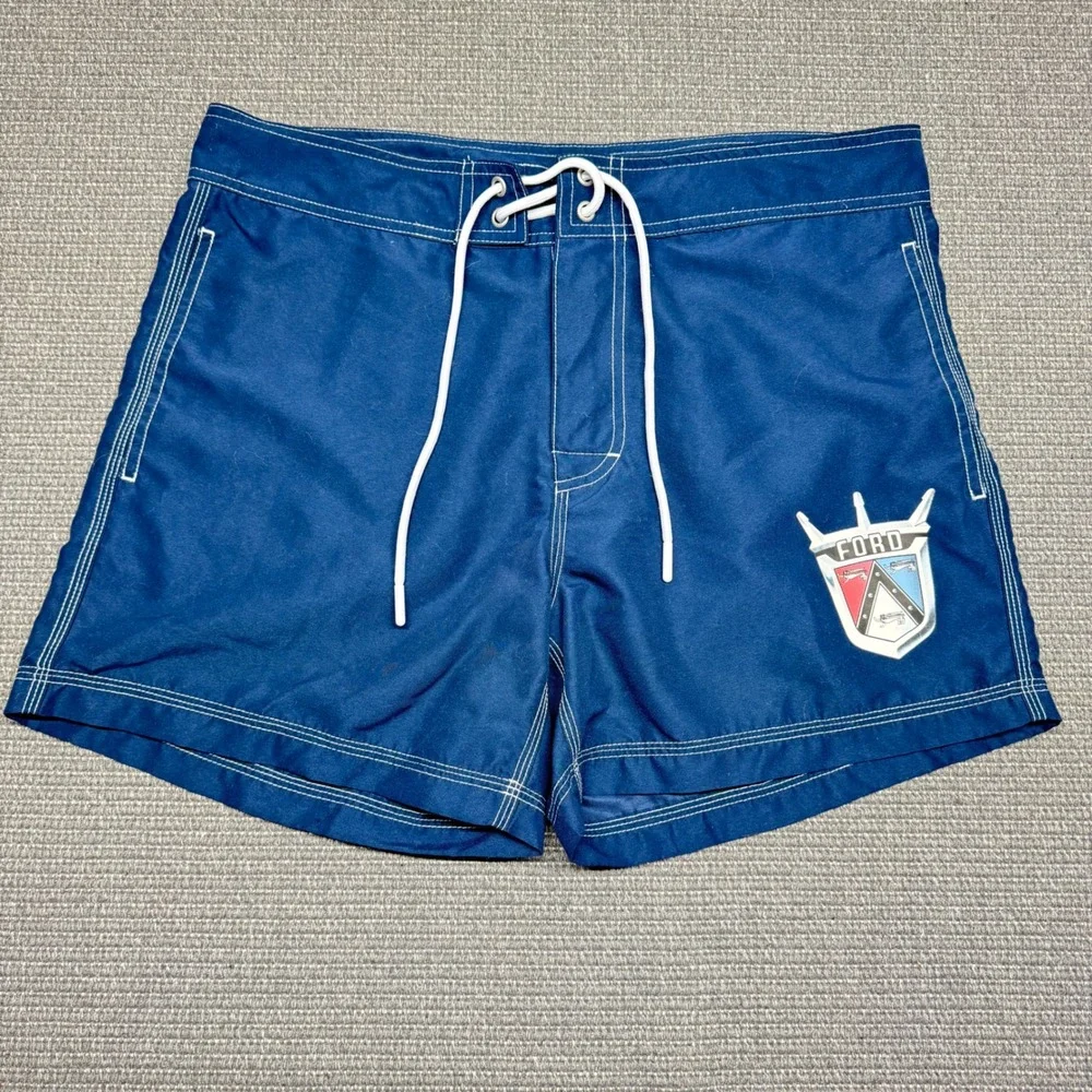 PacSun‎ Ford Motors Board Shorts Mens 32 Navy Blue Swim Trunks Vintage Logo 9170